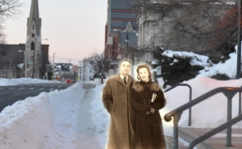 1946 couple in front of library today